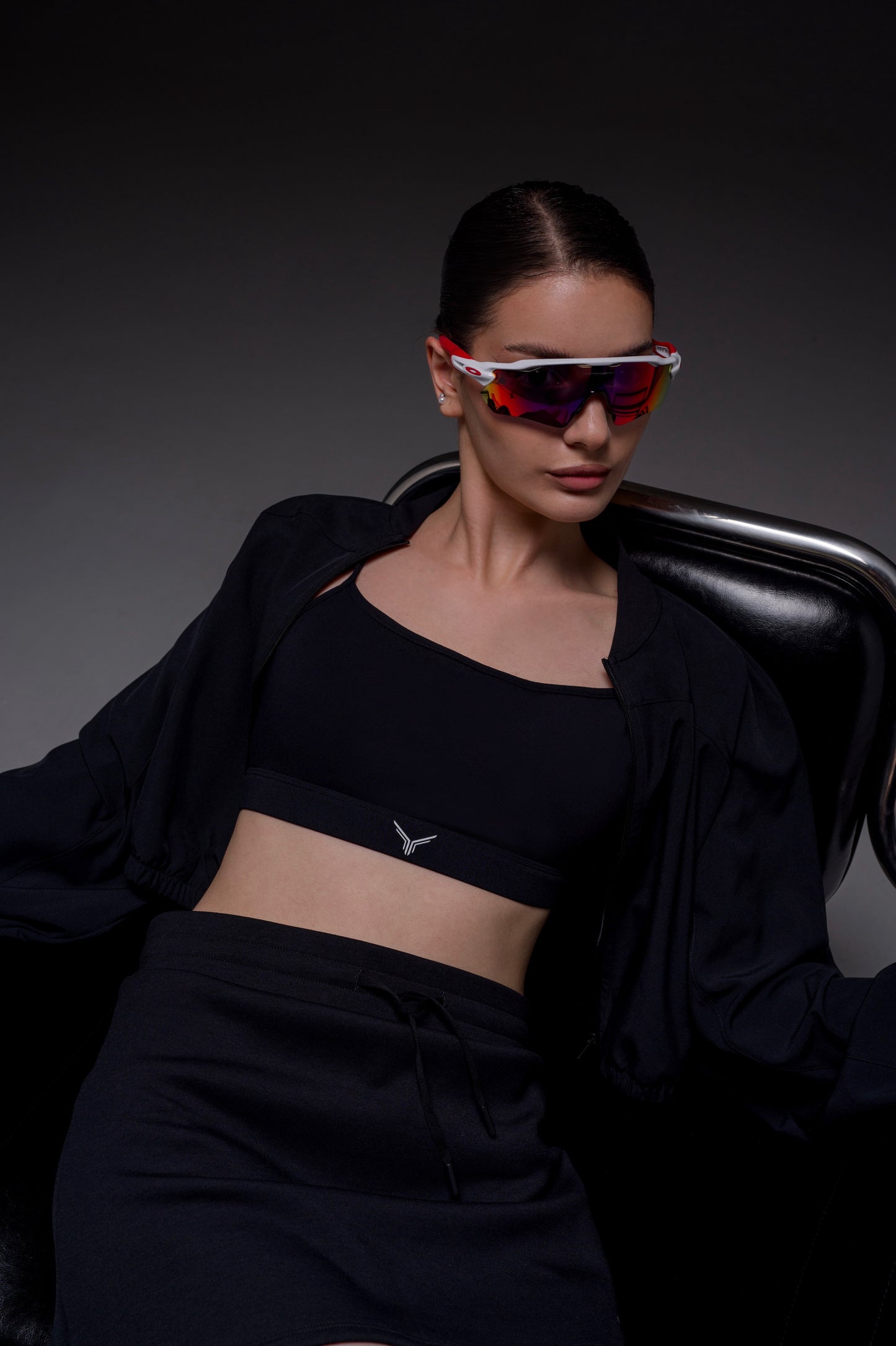 padded sports bra with reflective logo